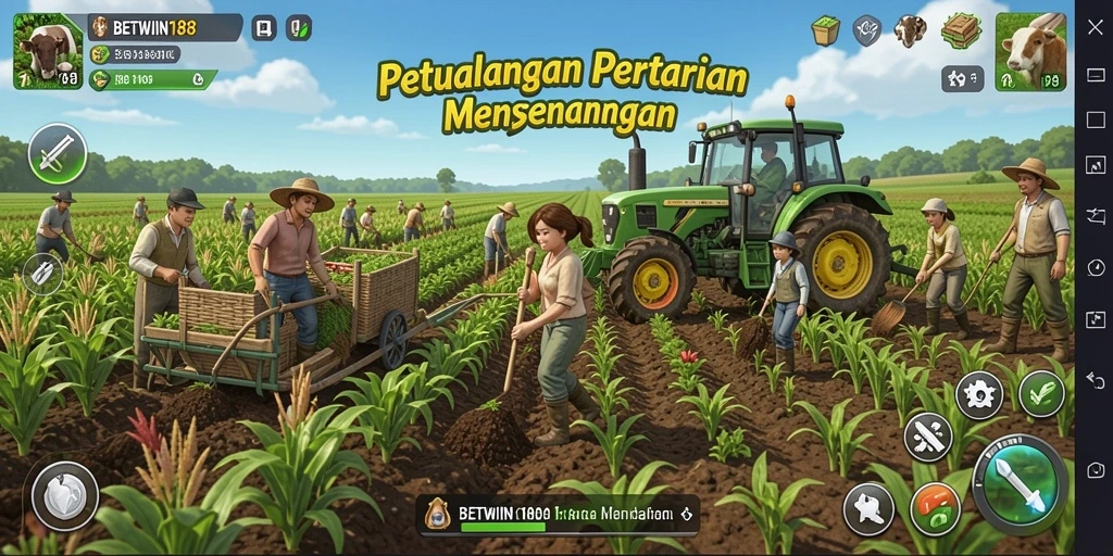 Tampilan gameplay menarik di BETWIN188 dengan pertanian yang hijau dan subur.
