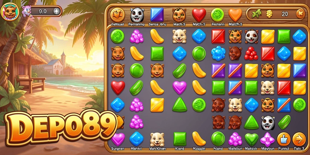 Screenshot gameplay DEPO89 yang menyenangkan dalam kategori Match-3.