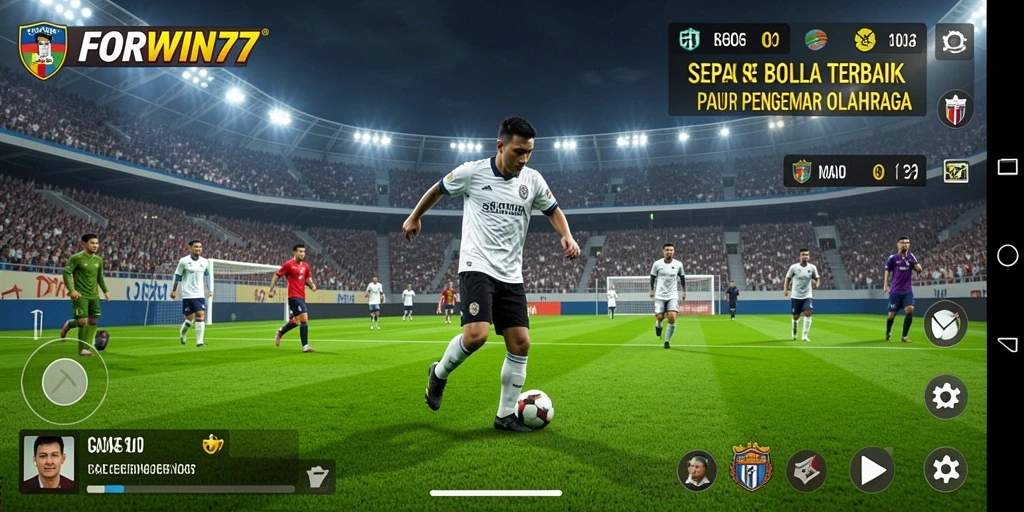 Tampilan dinamis dari gameplay sepak bola yang seru.