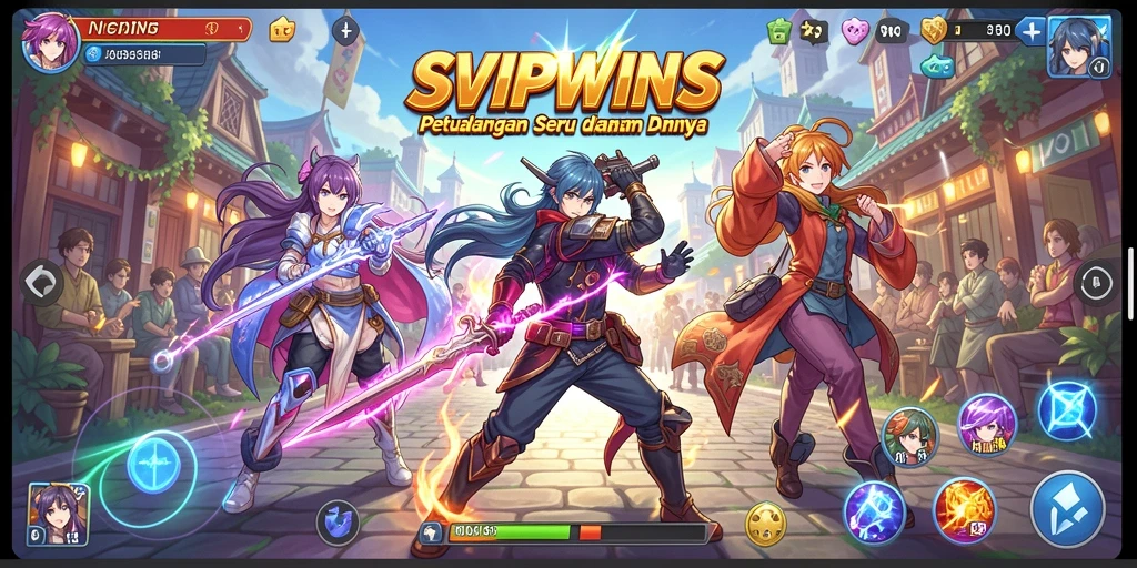 Tampilan utama gameplay SVIPWINS dengan karakter Anime yang menawan.