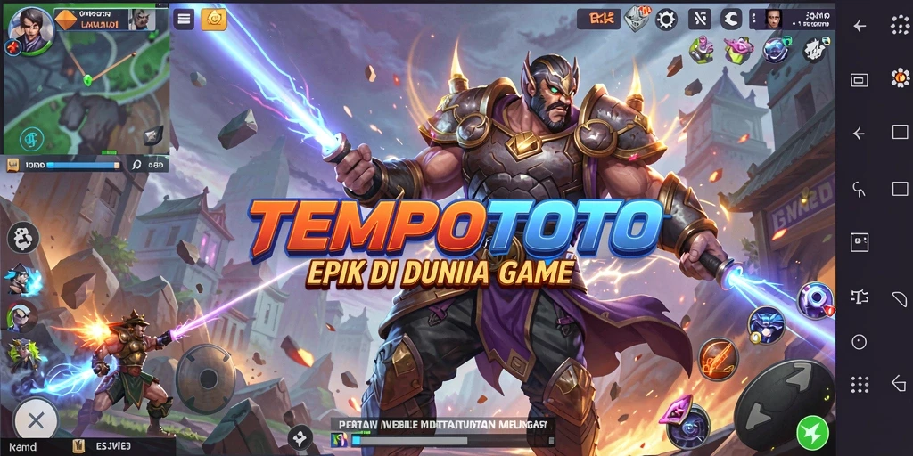 Screenshot utama TEMPOTOTO menampilkan duel karakter yang intens dan aksi pertarungan yang seru.