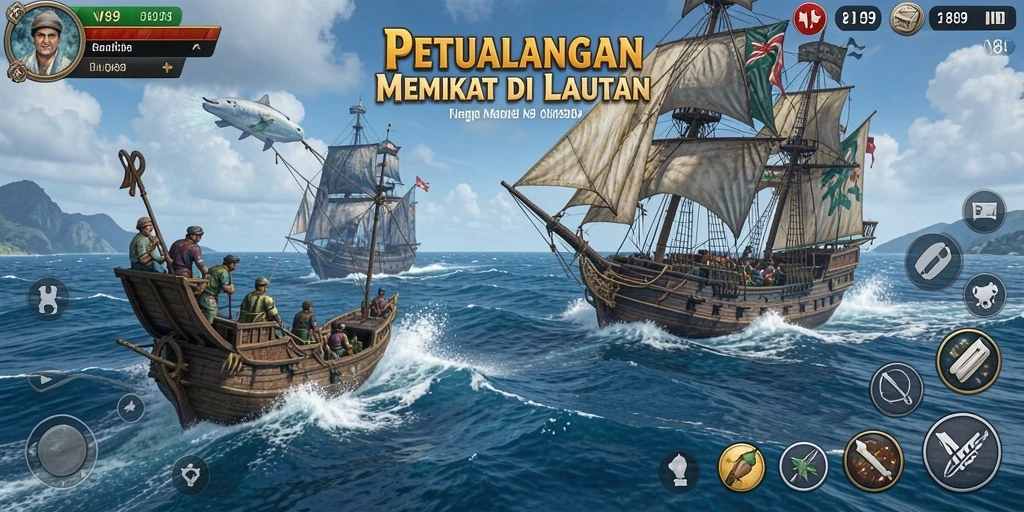 Screenshot gameplay V89 dengan aksi memancing yang seru dan menantang.